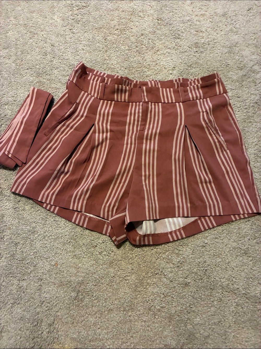torrid Rust and Cream Striped High-Waist Shorts